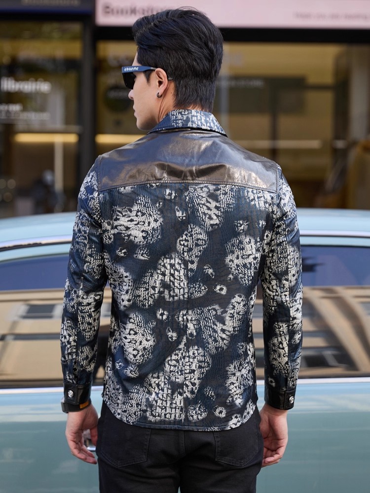 럭셔리 신상 플로럴 프린트 남성 파티 양가죽 진짜 가죽 - Leatherwork Patterns 리뷰 및 가격